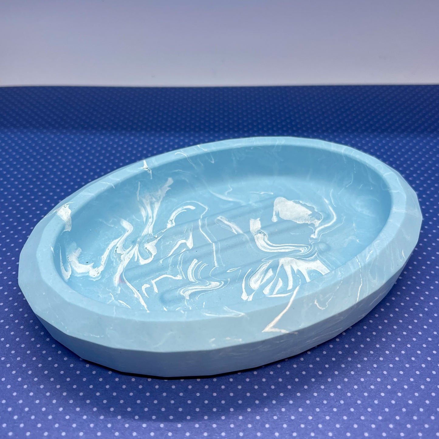 zeepbakje - blauw/wit marble