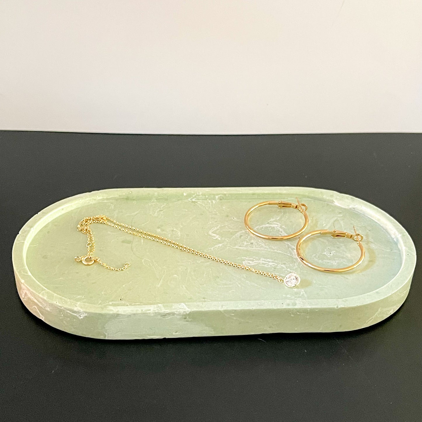ovale schaaltje - groen/wit marble
