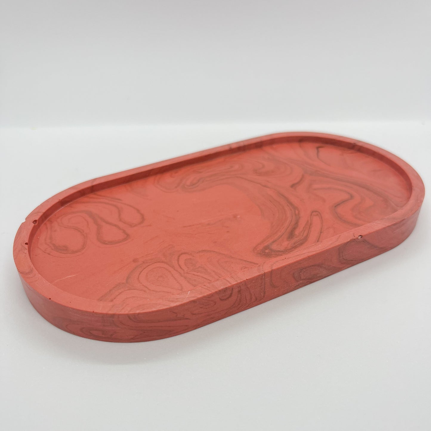 ovale schaaltje - baksteen rood/donker rood marble